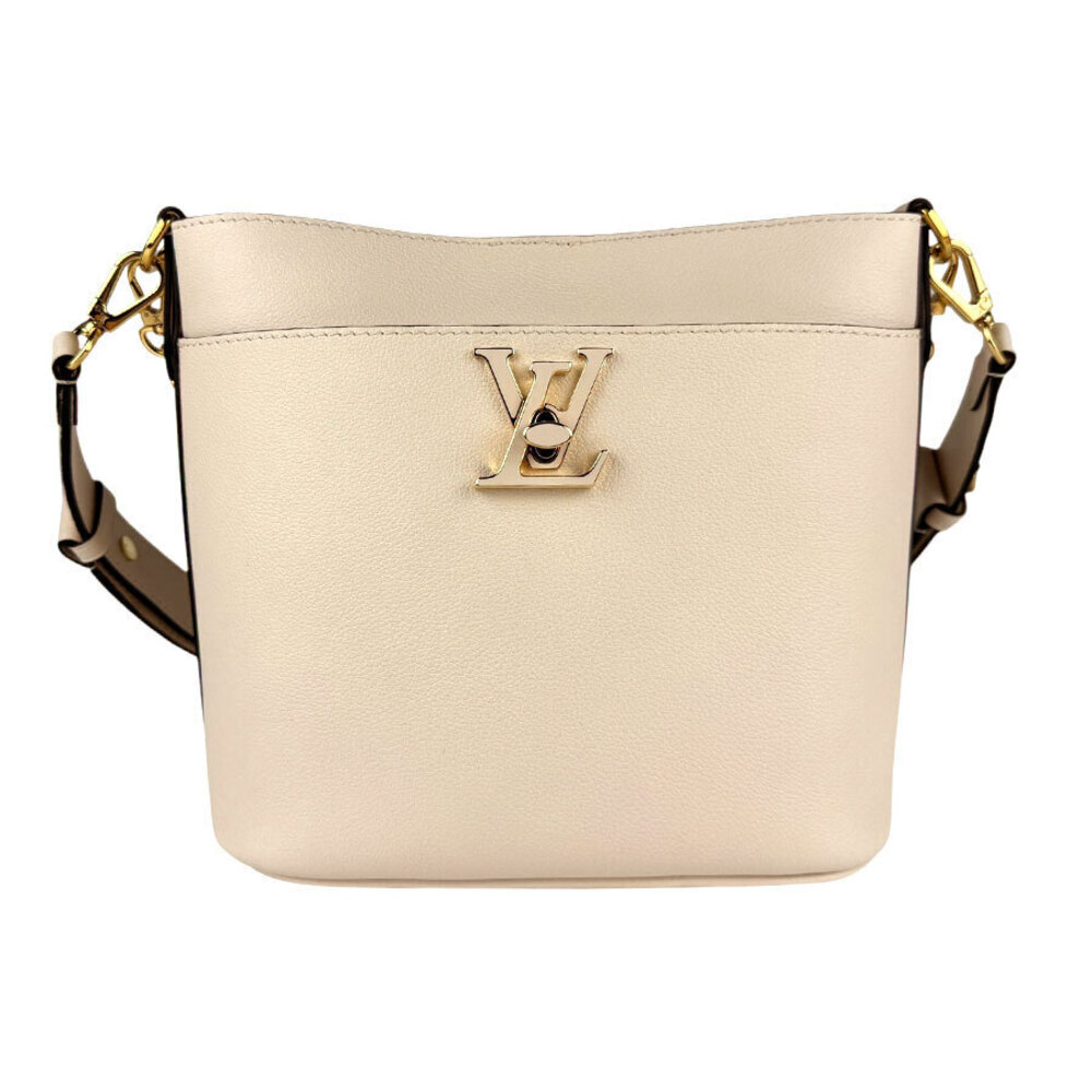 Louis Vuitton Lockme Lock Walk Grained Calf Leather Shoulder Bag Beige Tan